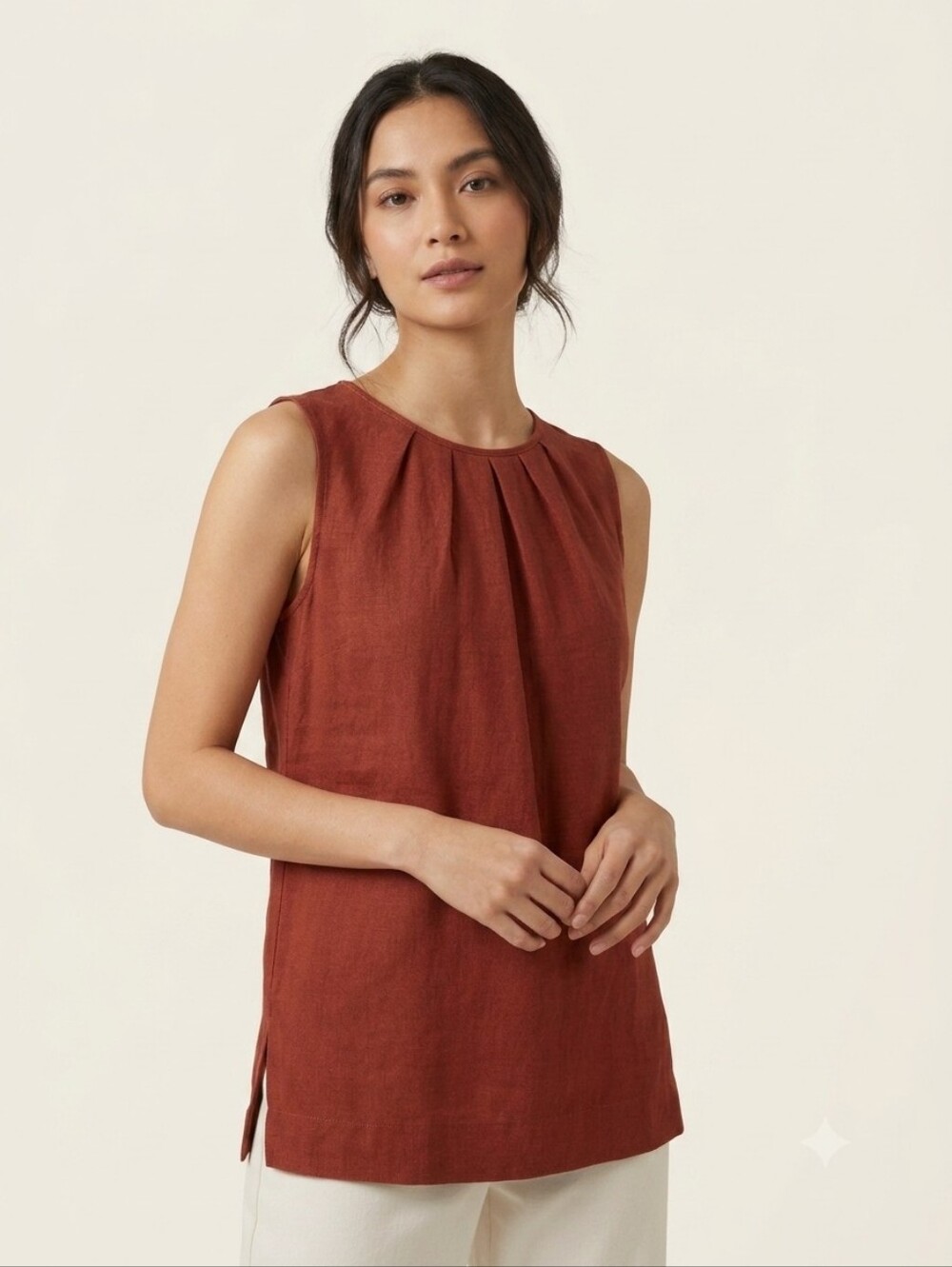 Chapter One Brick Red Linen Rayon Blend Pleated Sleeveless Top Size 6 Boho